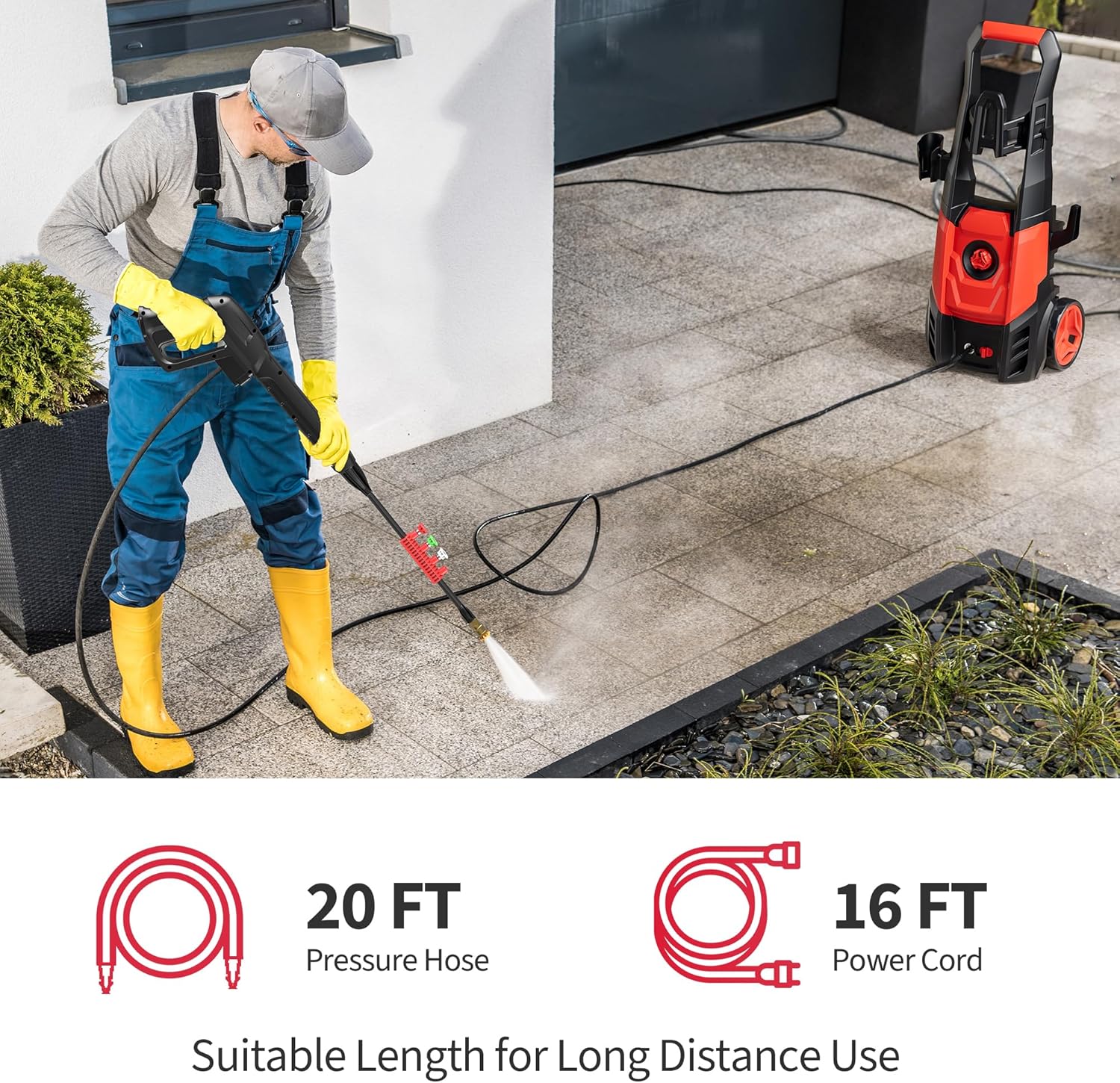 Electric Pressure Washer, 2.5 GPM Power Washer with 4 Quick Connect Nozzles & Foam Cannon, Portable High Pressure Washer Cleaning Machine for Cars Fences Driveways Patios - 6