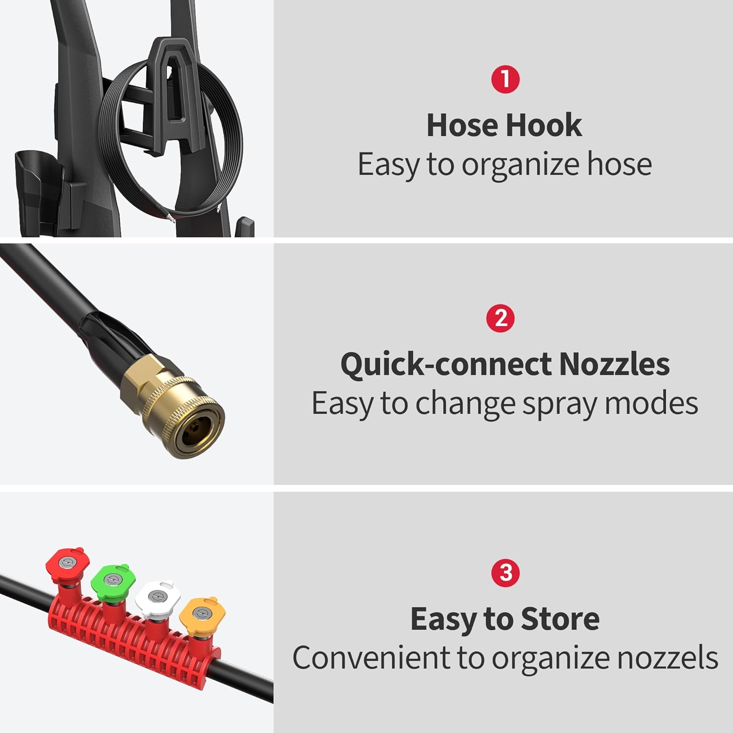 Electric Pressure Washer, 2.5 GPM Power Washer with 4 Quick Connect Nozzles & Foam Cannon, Portable High Pressure Washer Cleaning Machine for Cars Fences Driveways Patios - 8