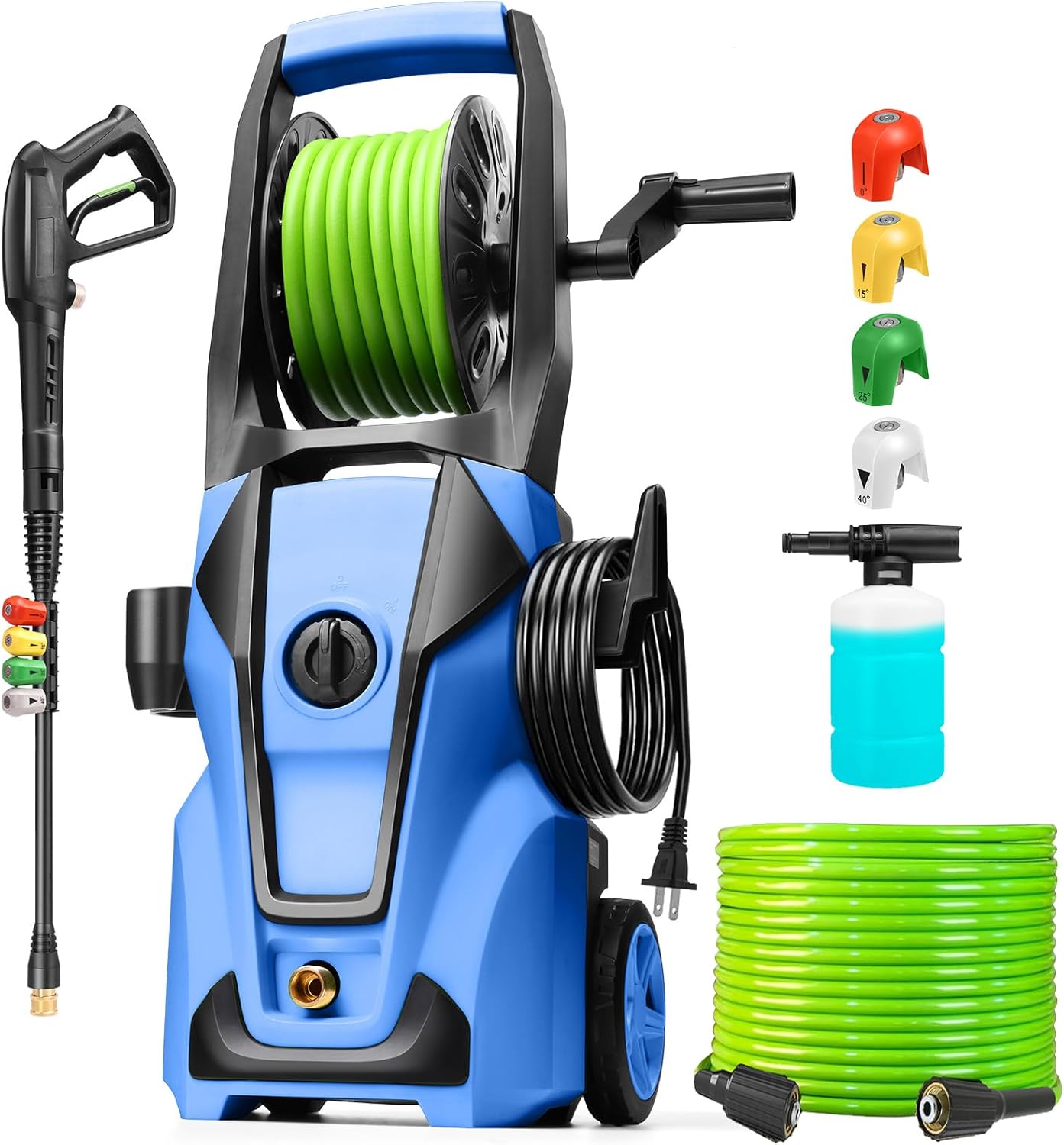Electric Pressure Washer Adjustable 5000PSI 4.0 GPM Power Washers Electric Powered with 33ft Hose Reel, 4 Nozzle and Foam Cannon, Powerwashers Cleaner Machine for Home, Cars, Patio, Blue - 1