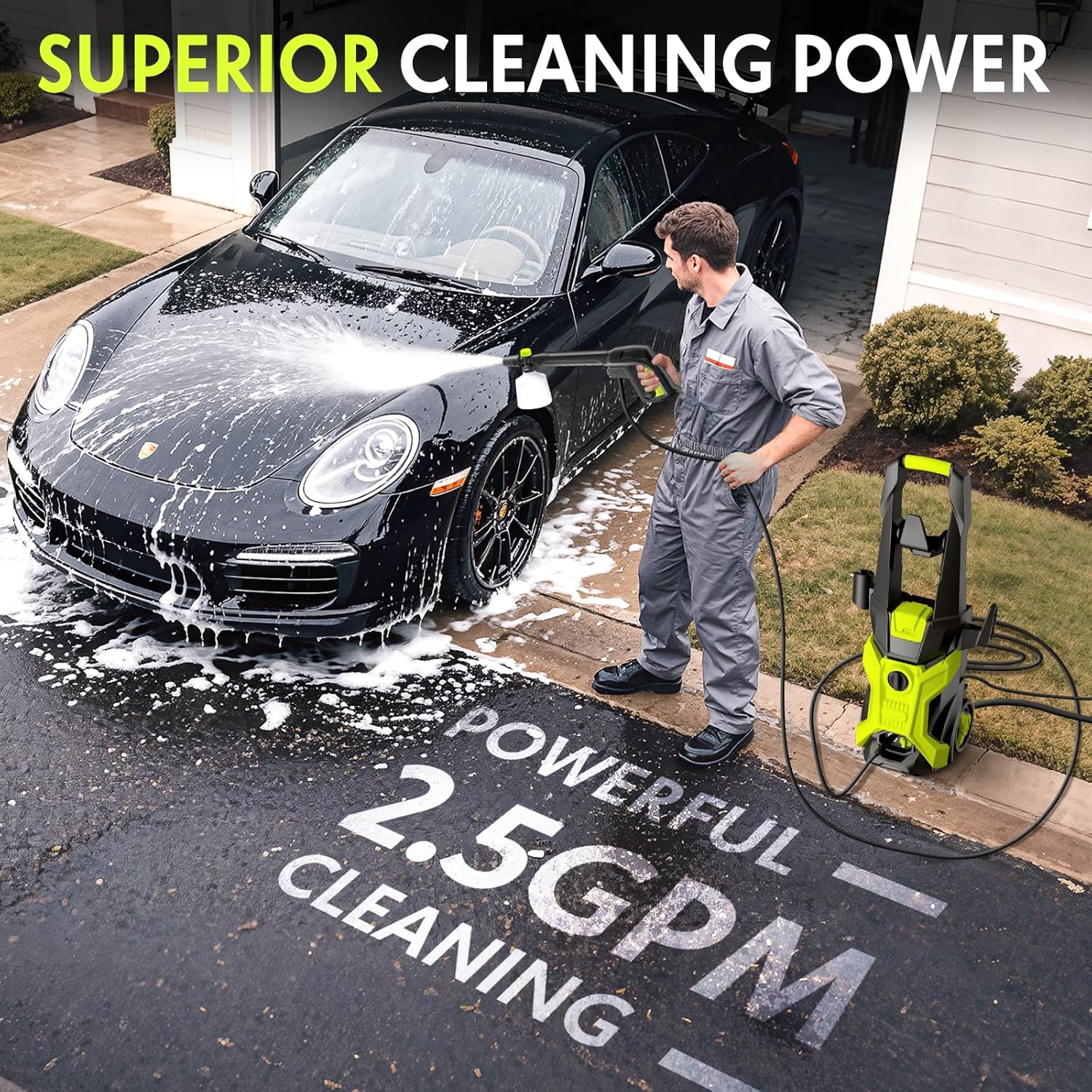 Power washers for Home, Home Cleaning, 4 Quick-Connect Nozzles & Adjustable Soap Tank Washers for Cars, Driveways, Patios, Fences - 2