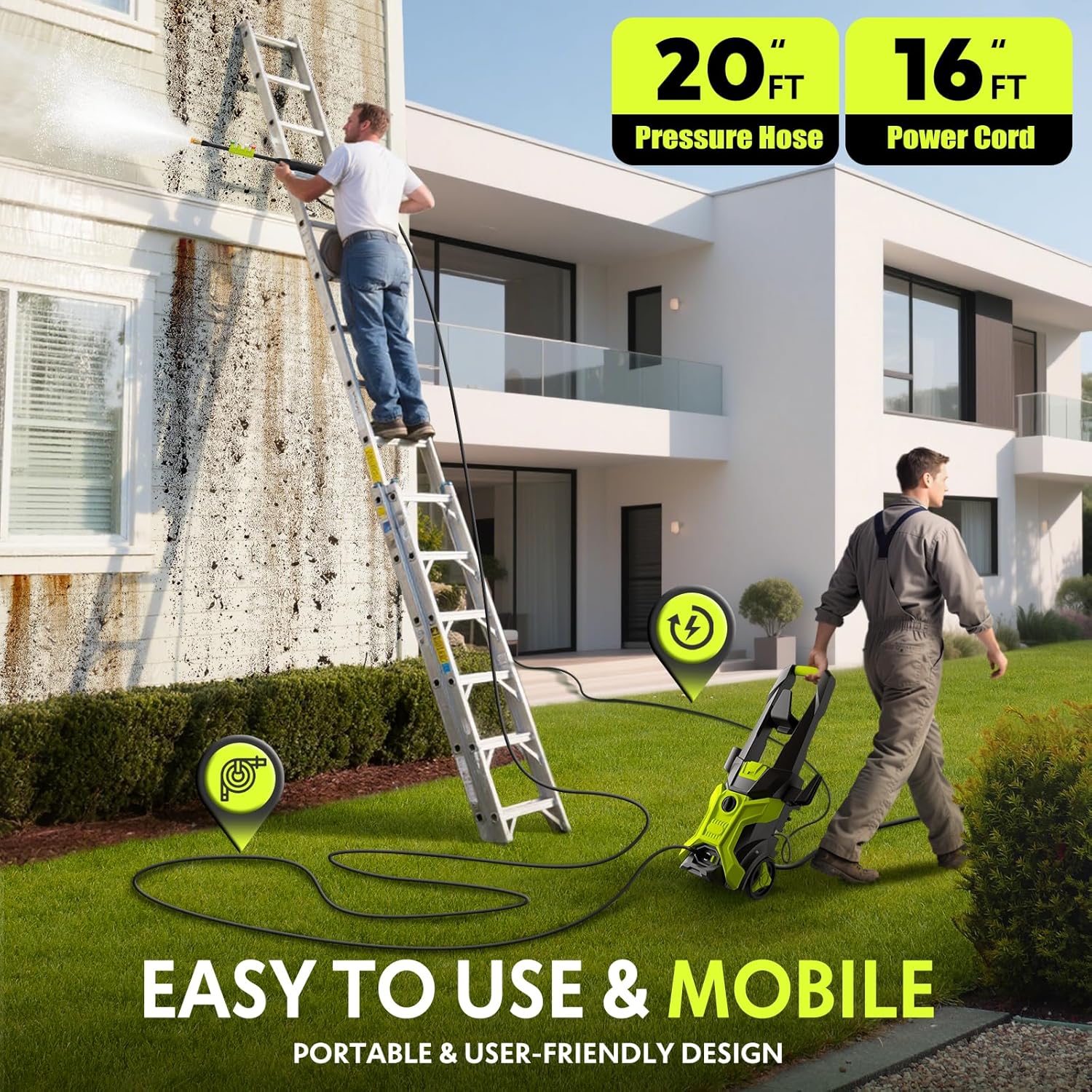 Power washers for Home, Home Cleaning, 4 Quick-Connect Nozzles & Adjustable Soap Tank Washers for Cars, Driveways, Patios, Fences - 4