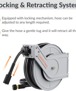 Giraffe Tools Pressure Washer Hose Reel 65ft, Retractable Power Washer Hose Reel, Heavy Duty, Wall-Floor Mounted, 3200 PSI, Silver - 2