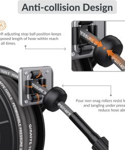 Giraffe Tools Pressure Washer Hose Reel with 60ft Replaceable Hose, Power Washer Retractable Hose Reel, Heavy Duty, Wall-Floor Mounted, 4000 PSI - 4