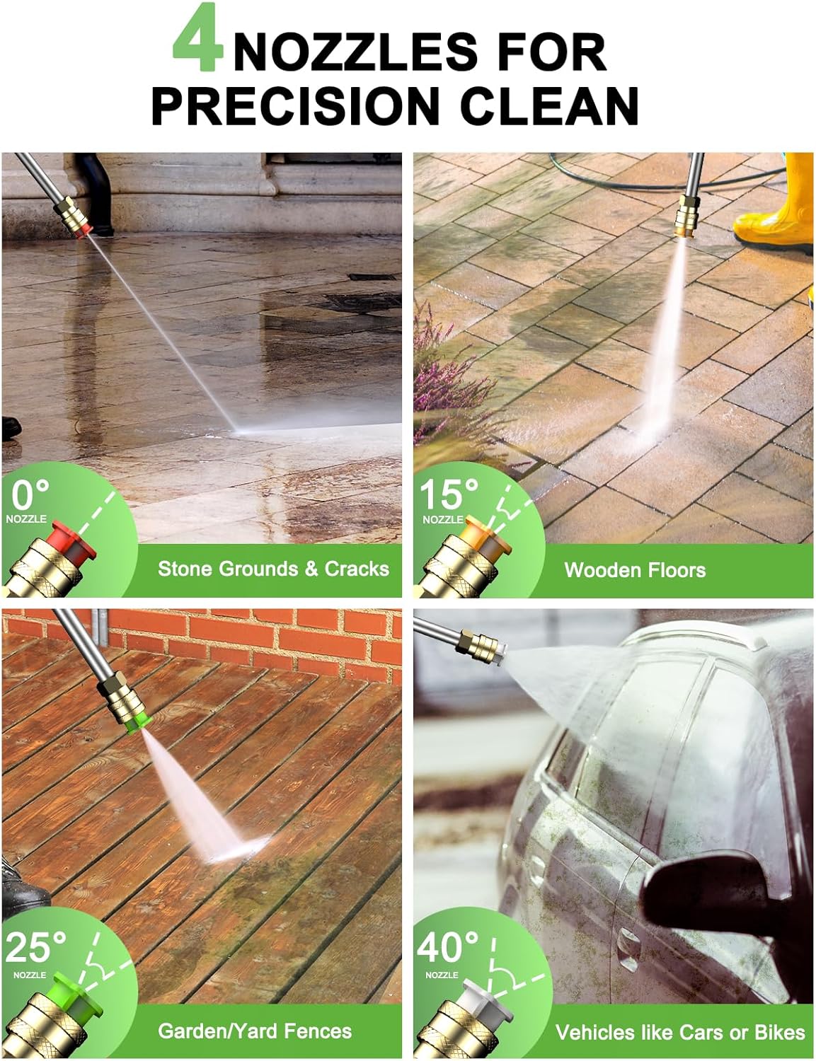 Power Pressure Cleaner for Effortless Cleaning with Surface Cleaner & 4 Nozzles & Detachable Foam Cannon for Easy Use, Home-Driveway-Car Wash-Patio-Fence-Garden - 3