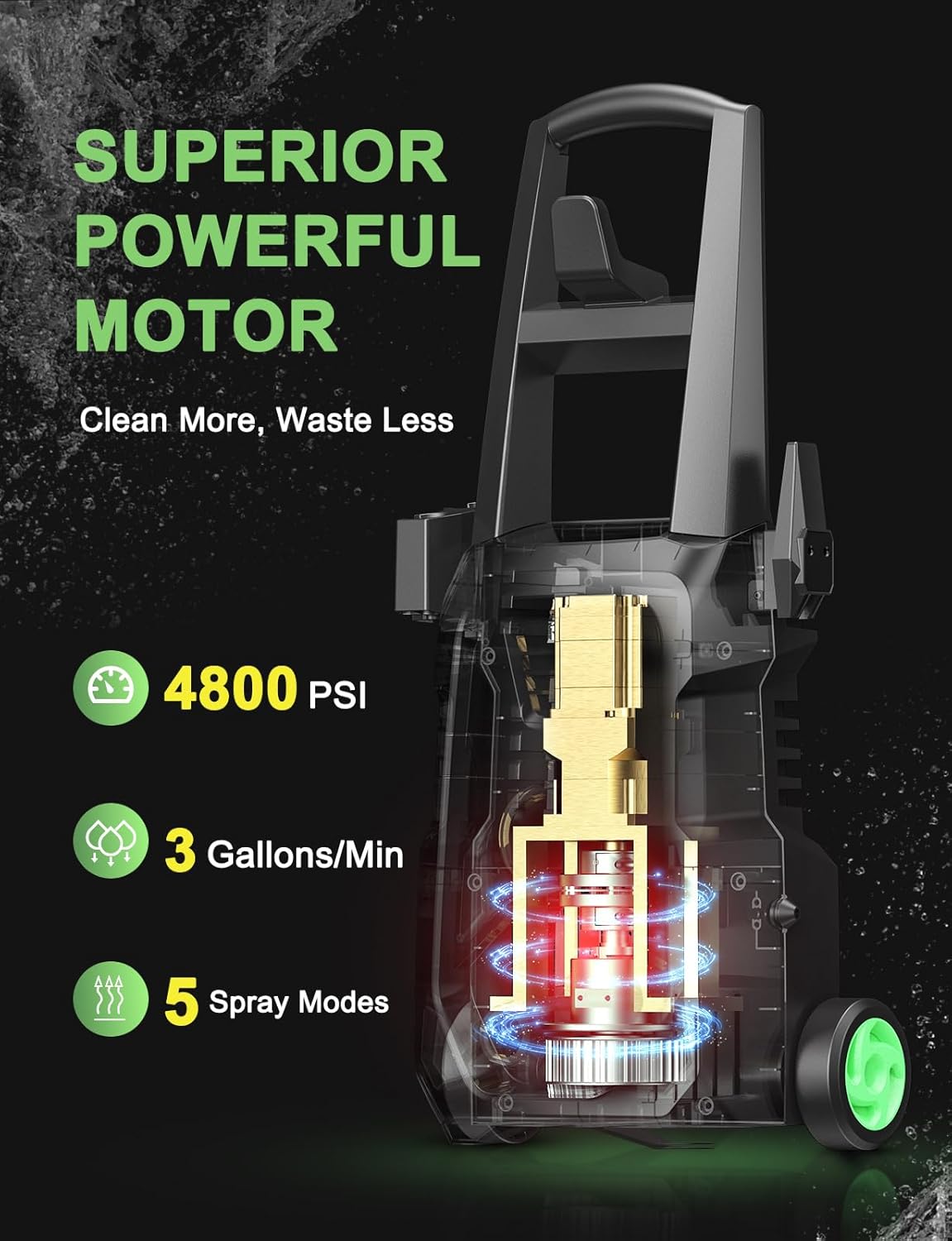 Power Pressure Cleaner for Effortless Cleaning with Surface Cleaner & 4 Nozzles & Detachable Foam Cannon for Easy Use, Home-Driveway-Car Wash-Patio-Fence-Garden - 4