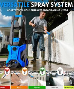 Power washers for Home, 4 Quick-Connect Nozzles & Adjustable Soap Tank Washers for Cars, Driveways, Patios, Fences, Home Cleaning (Blue) - 3