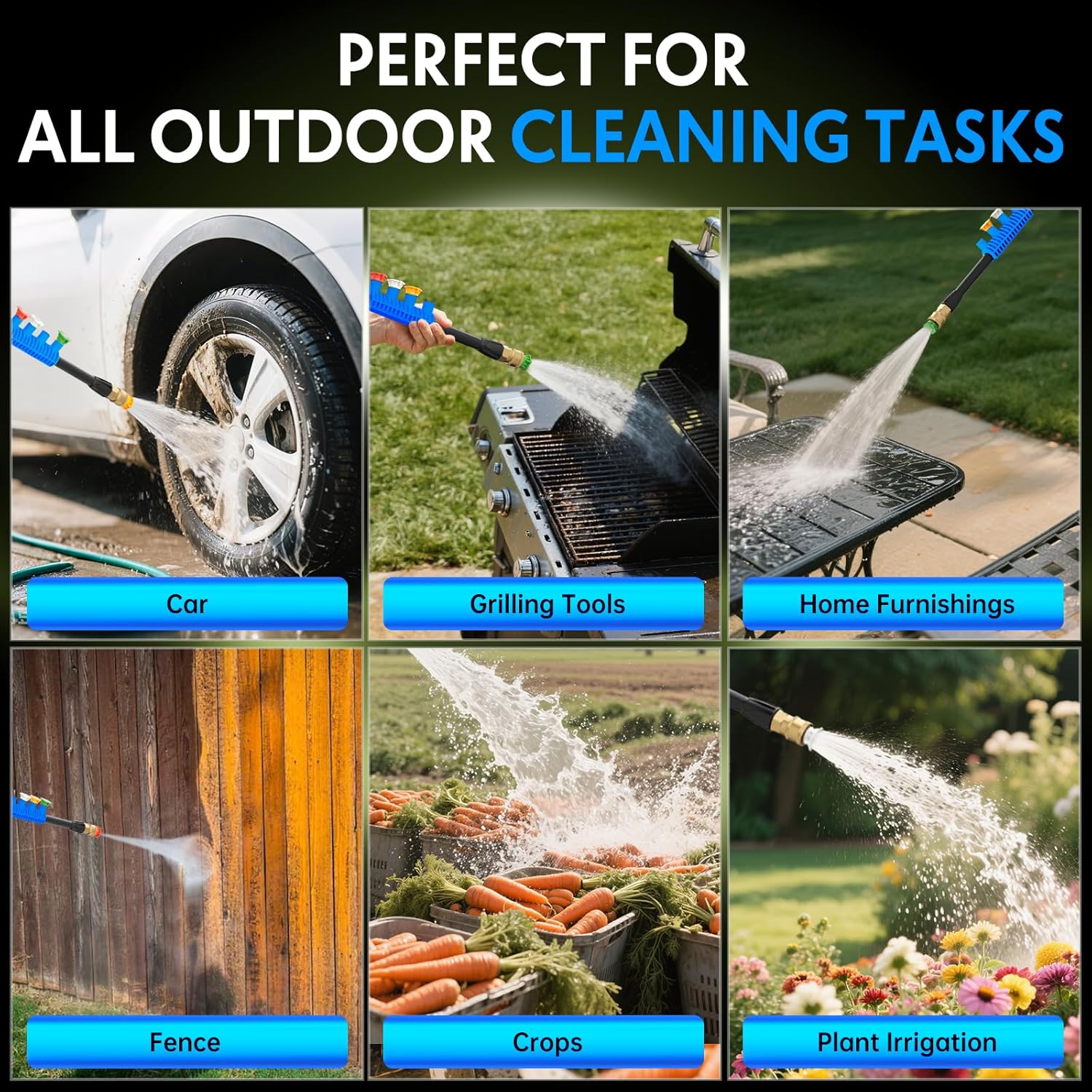 Power washers for Home, 4 Quick-Connect Nozzles & Adjustable Soap Tank Washers for Cars, Driveways, Patios, Fences, Home Cleaning (Blue) - 6
