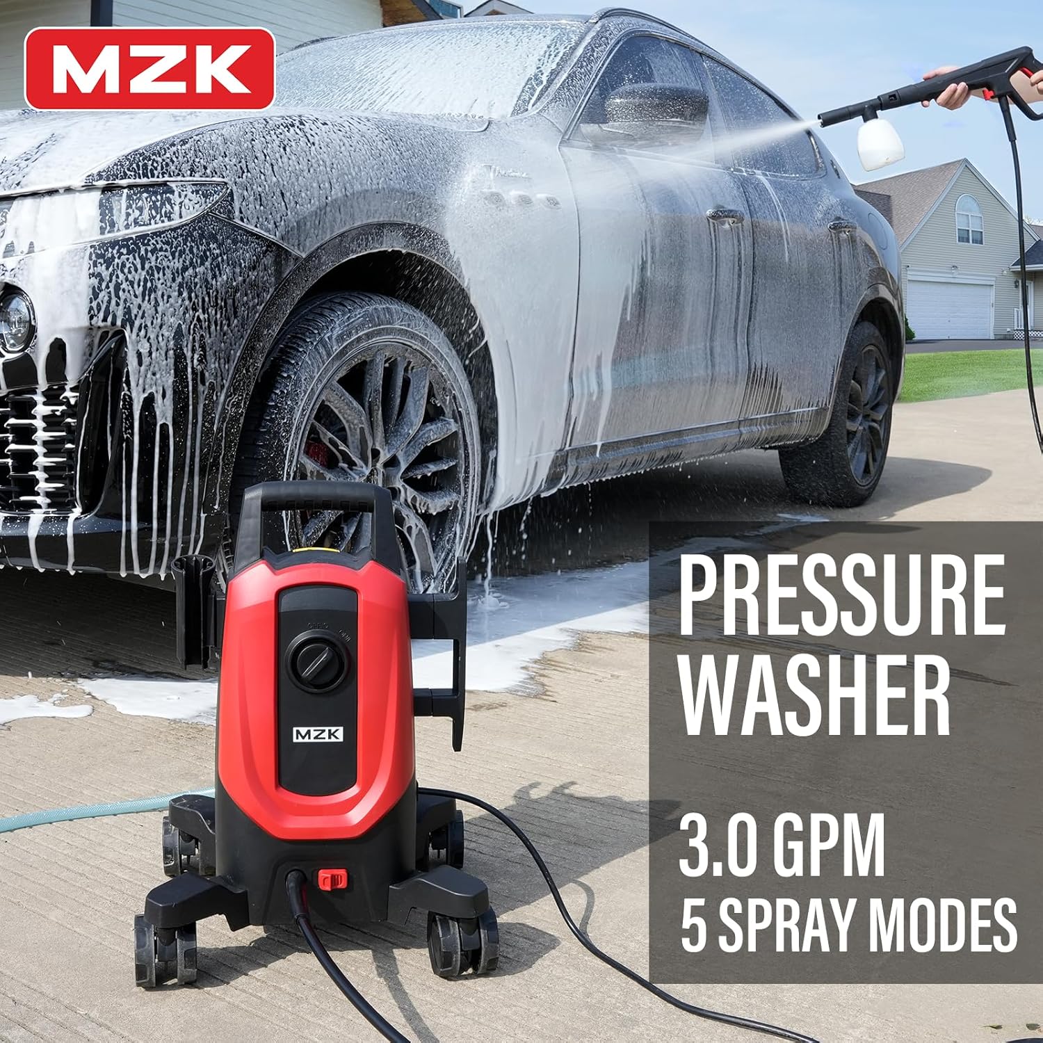 Pressure Washer, 5200PSI Power Washer with 4 Quick Connect Nozzles, High Pressure Cleaning Machine with Foam Cannon for Cars-Fences-Driveways-Patios-Home Cleaning - 2