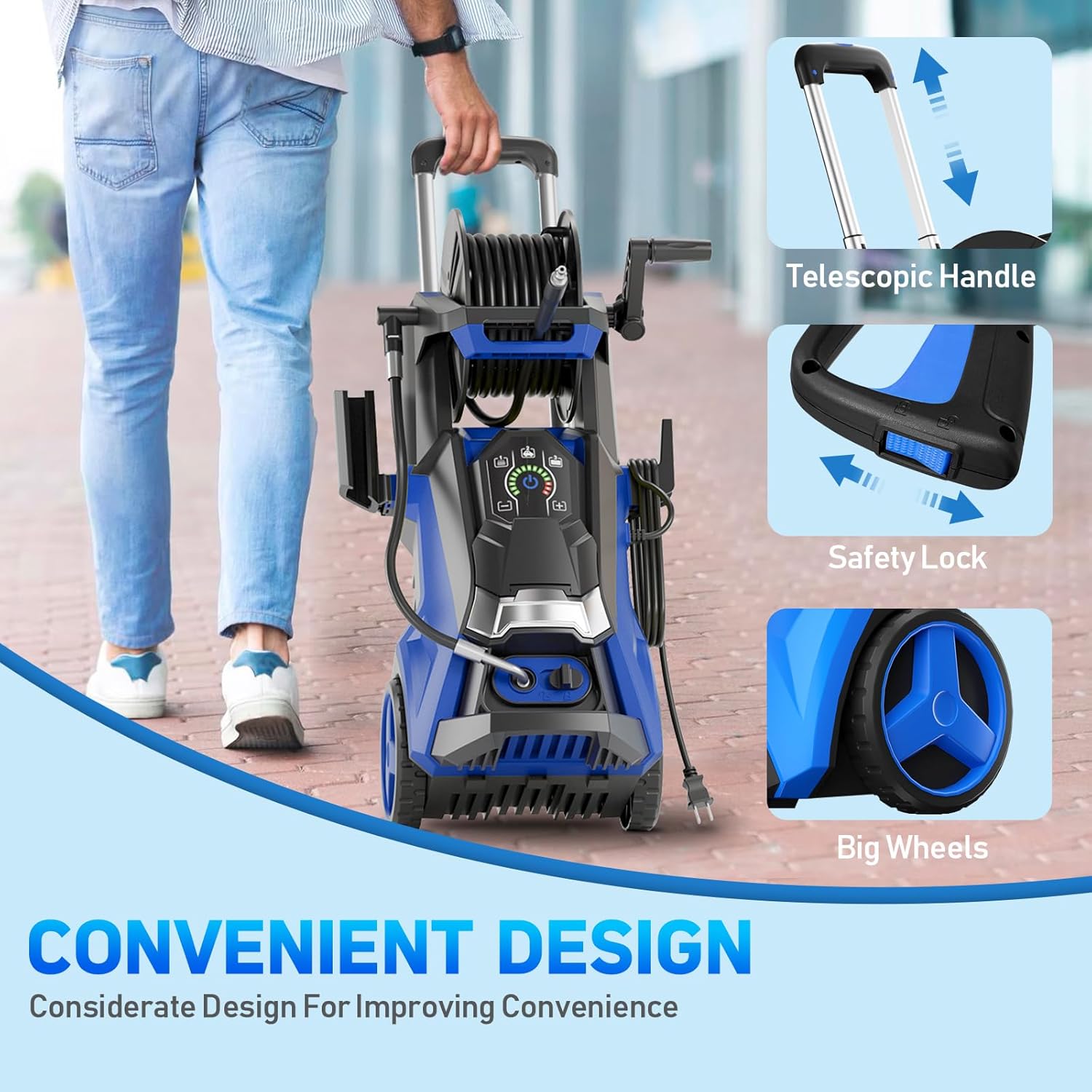 Pressure Washer Power Washers with Touch Screen, 5000PSIIMAX, High Pressure Cleaning Machine with 4 Quick Connect Nozzles and Foam Cannon for Cars Driveways Patios Fences, Blue - 5