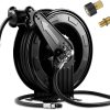 50FT x 3-8 Retractable Pressure Washer Hose Reel, Heavy Duty Steel Professional Power Wash Hose Reel with 5 ft Lead ，4000 PSI, for Oil-Air-Water - 1