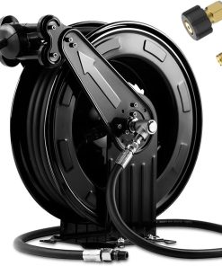 50FT x 3-8 Retractable Pressure Washer Hose Reel, Heavy Duty Steel Professional Power Wash Hose Reel with 5 ft Lead ，4000 PSI, for Oil-Air-Water - 1