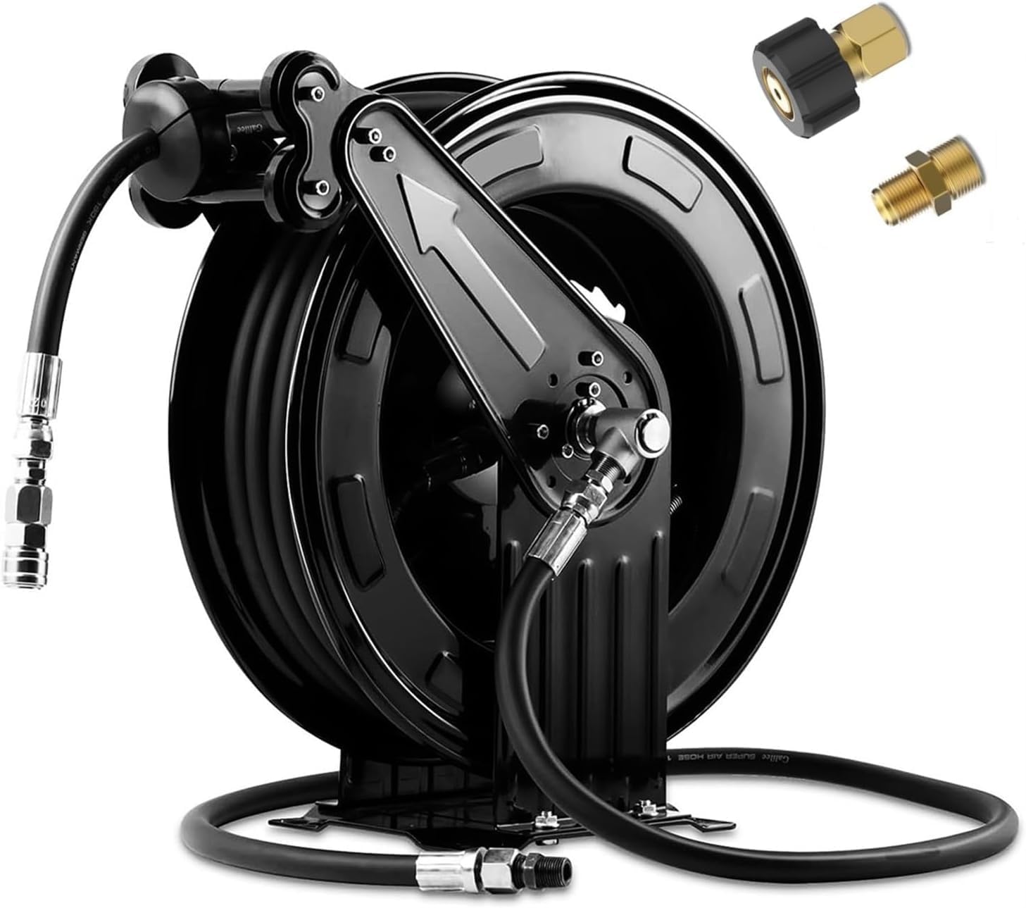 50FT x 3-8 Retractable Pressure Washer Hose Reel, Heavy Duty Steel Professional Power Wash Hose Reel with 5 ft Lead ，4000 PSI, for Oil-Air-Water - 1