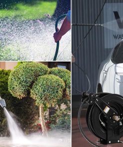 50FT x 3-8 Retractable Pressure Washer Hose Reel, Heavy Duty Steel Professional Power Wash Hose Reel with 5 ft Lead ，4000 PSI, for Oil-Air-Water - 2