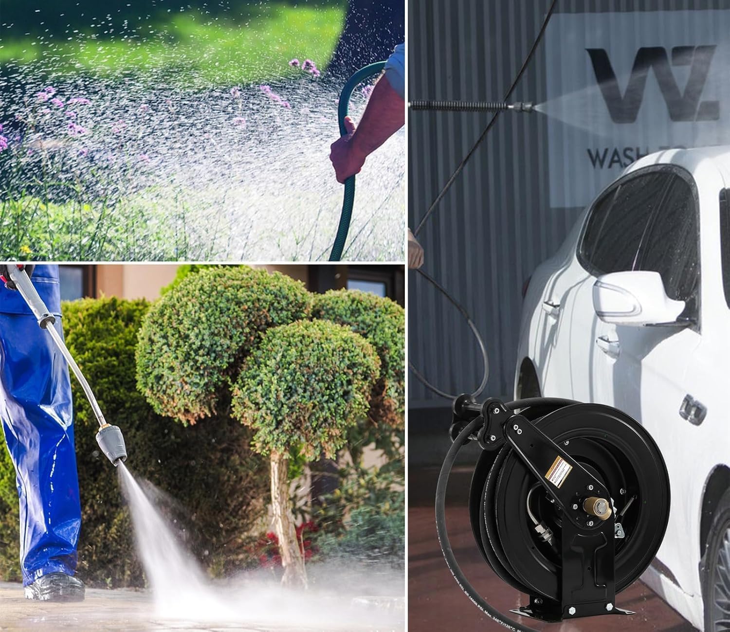 50FT x 3-8 Retractable Pressure Washer Hose Reel, Heavy Duty Steel Professional Power Wash Hose Reel with 5 ft Lead ，4000 PSI, for Oil-Air-Water - 2