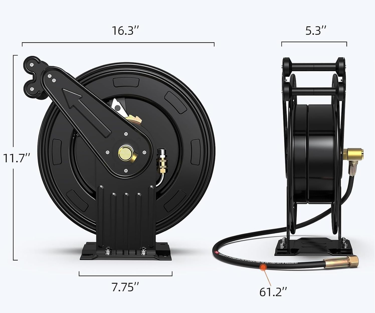 50FT x 3-8 Retractable Pressure Washer Hose Reel, Heavy Duty Steel Professional Power Wash Hose Reel with 5 ft Lead ，4000 PSI, for Oil-Air-Water - 3