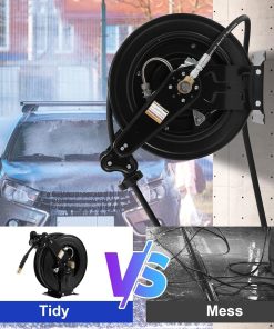 50FT x 3-8 Retractable Pressure Washer Hose Reel, Heavy Duty Steel Professional Power Wash Hose Reel with 5 ft Lead ，4000 PSI, for Oil-Air-Water - 5