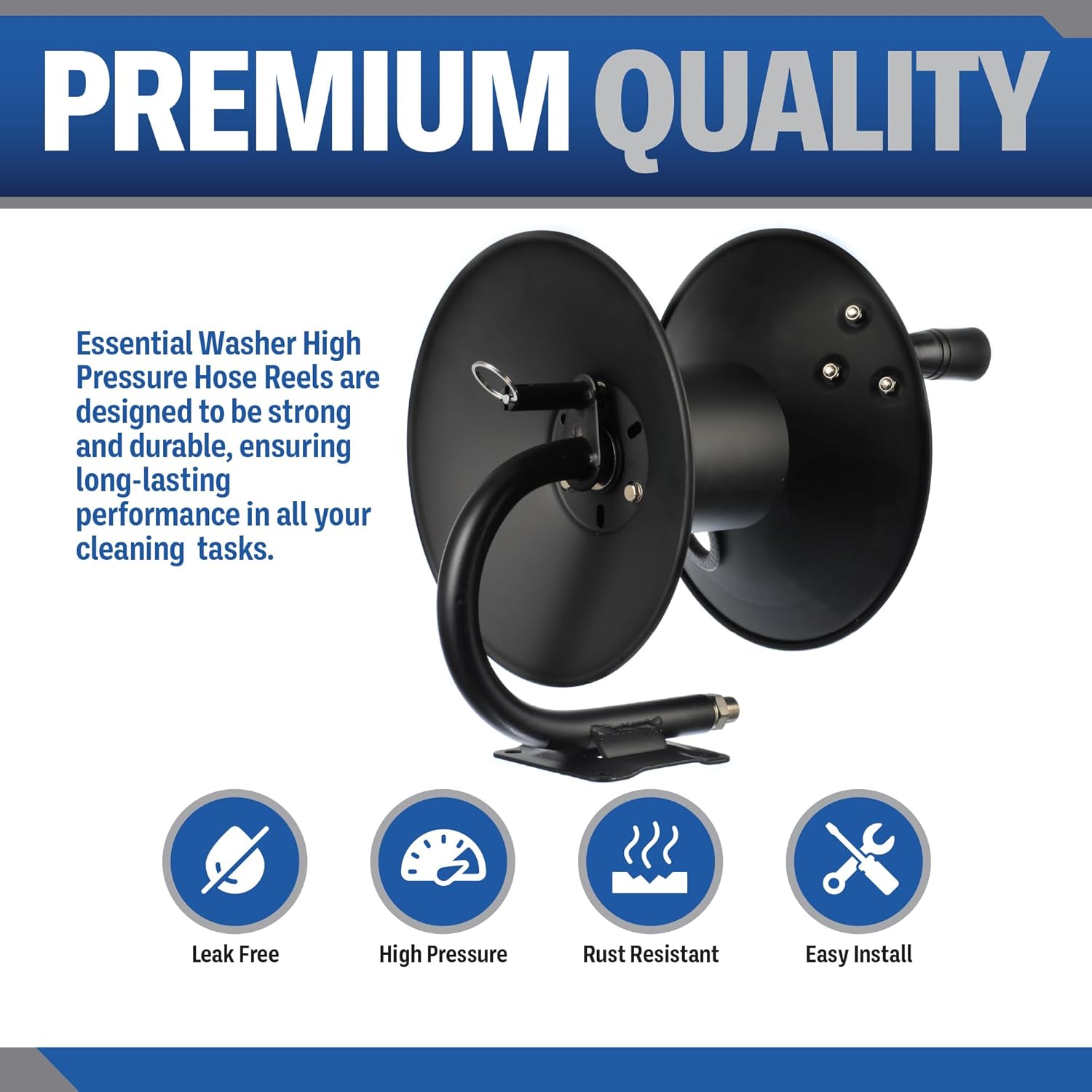 ESSENTIAL WASHER Pressure Washer Hose Reel 50 FT Kit - 4000 PSI Power Washer Hose Reel - Made For 3-8 Hose - Comes With Additional Accessories - 4