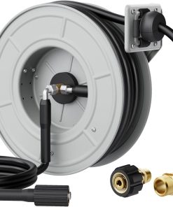 Giraffe Tools Pressure Washer Hose Reel 65ft, 3200 PSI Power Washer Hose Reel, Pressure Washer Retractable Hose Reel, Heavy Duty, Wall-Floor Mounted, Silver - 1