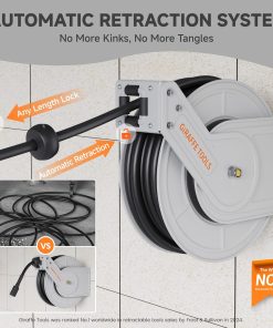 Giraffe Tools Pressure Washer Hose Reel 65ft, 3200 PSI Power Washer Hose Reel, Pressure Washer Retractable Hose Reel, Heavy Duty, Wall-Floor Mounted, Silver - 2