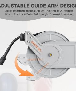 Giraffe Tools Pressure Washer Hose Reel 65ft, 3200 PSI Power Washer Hose Reel, Pressure Washer Retractable Hose Reel, Heavy Duty, Wall-Floor Mounted, Silver - 5