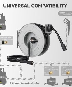 Giraffe Tools Pressure Washer Hose Reel 65ft, 3200 PSI Power Washer Hose Reel, Pressure Washer Retractable Hose Reel, Heavy Duty, Wall-Floor Mounted, Silver - 7