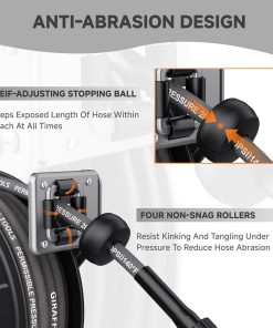 Giraffe Tools Pressure Washer Hose Reel with Replaceable Hose, 1-4 x 60ft Retractable Power Washer Hose Reel, Wall Mounted, Automatic Rewind, 4000 PSI - 4