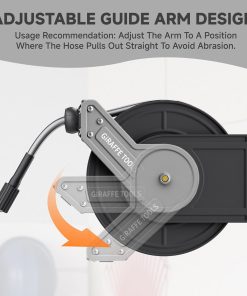 Giraffe Tools Pressure Washer Hose Reel with Replaceable Hose, 1-4 x 60ft Retractable Power Washer Hose Reel, Wall Mounted, Automatic Rewind, 4000 PSI - 5