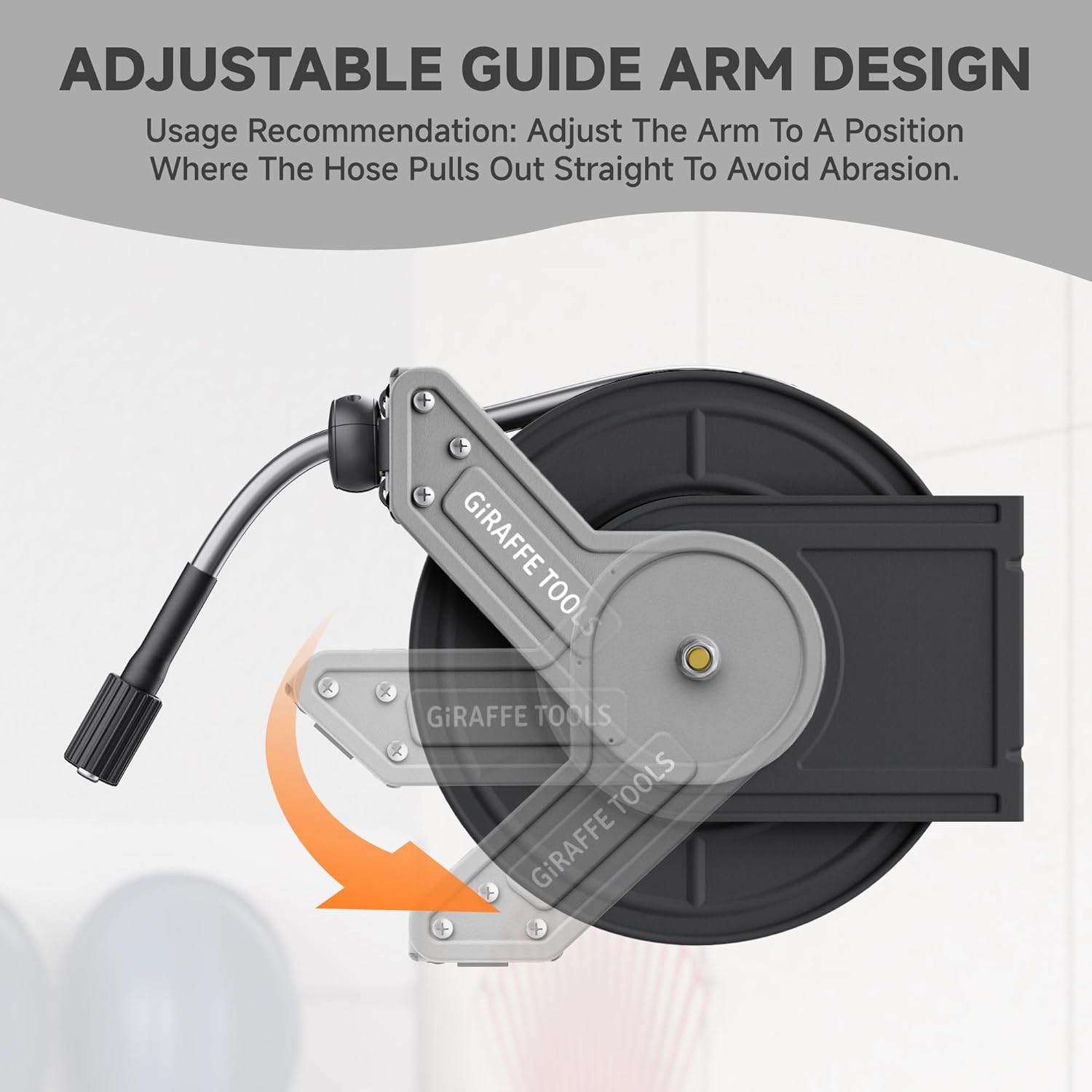 Giraffe Tools Pressure Washer Hose Reel with Replaceable Hose, 1-4 x 60ft Retractable Power Washer Hose Reel, Wall Mounted, Automatic Rewind, 4000 PSI - 5
