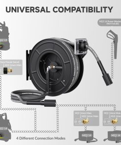 Giraffe Tools Pressure Washer Hose Reel with Replaceable Hose, 1-4 x 60ft Retractable Power Washer Hose Reel, Wall Mounted, Automatic Rewind, 4000 PSI - 6