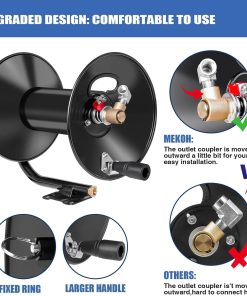 MEKOH Pressure Washer Hose Reel 100 ft x 3-8 or 130 ft x 1-4, 4000PSI Heavy Duty Power Washer Hose Reel with M22-14 Fitting, Hand Crank Metal Reel with Wall-Trailer-Van Mount - 3