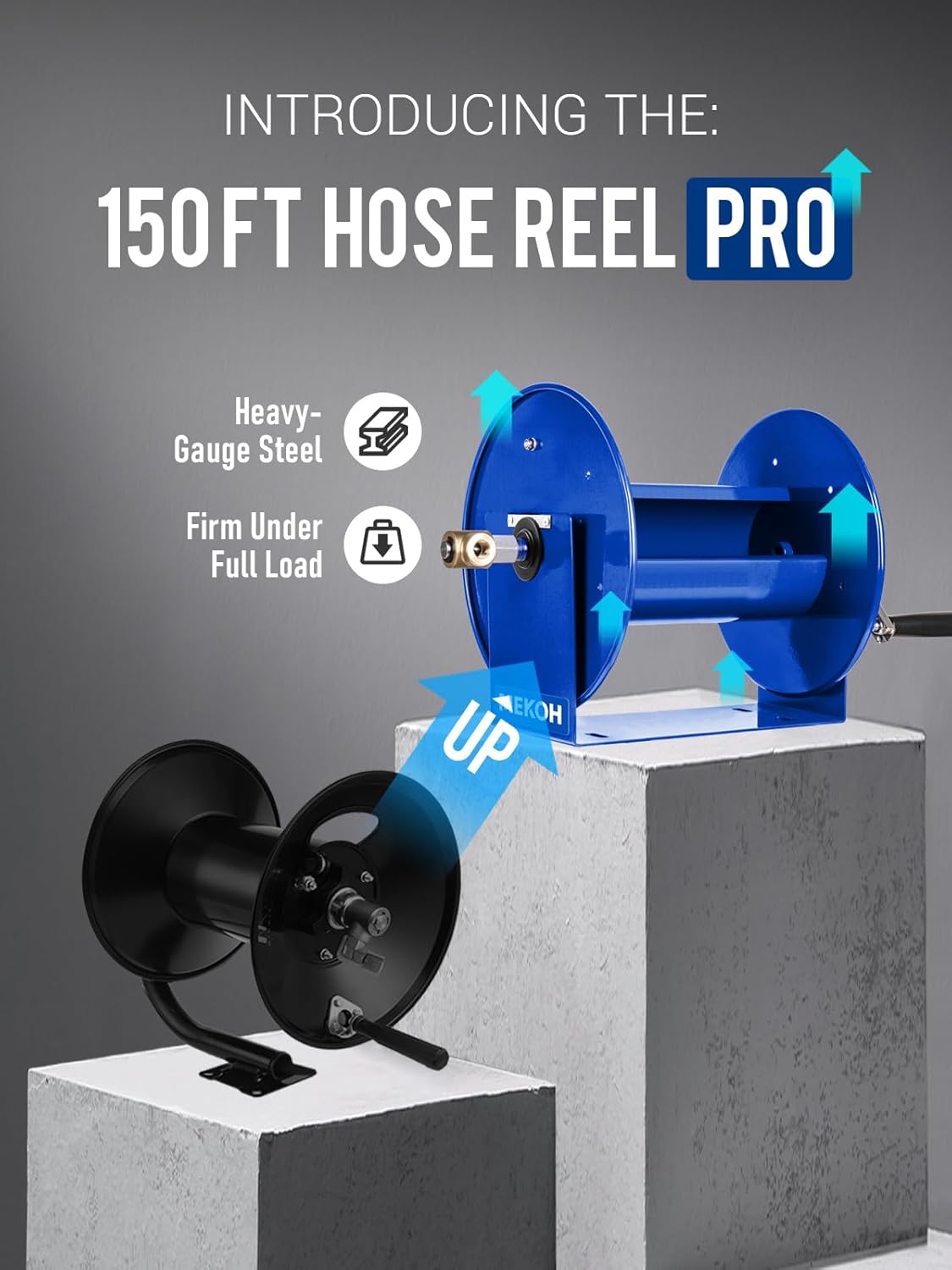 MEKOH Pressure Washer Hose Reel 150FTx3-8, 300FTx1-4 Manual Power Washer Hose Reel with M22 14mm Fitting,4500PSI Heavy Duty Hose Reel for Water - 2