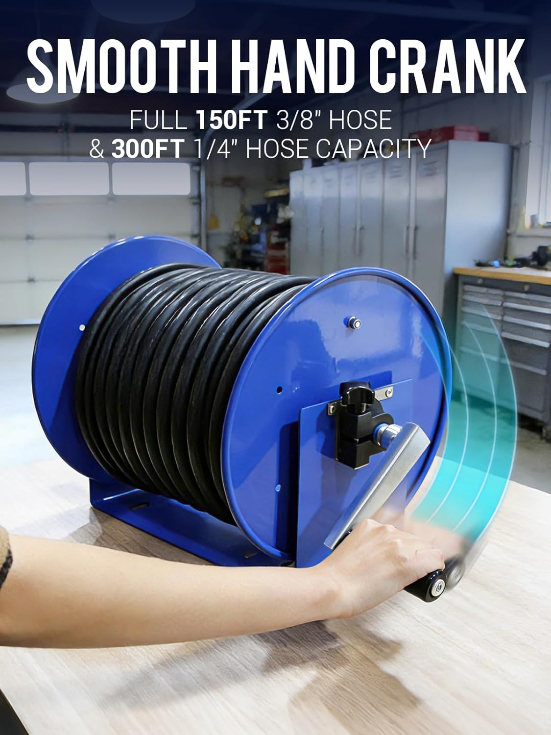 MEKOH Pressure Washer Hose Reel 150FTx3-8, 300FTx1-4 Manual Power Washer Hose Reel with M22 14mm Fitting,4500PSI Heavy Duty Hose Reel for Water - 7