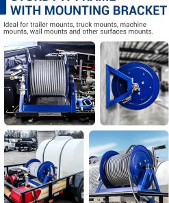 MEKOH Pressure Washer Hose Reel 3-8x350ft, 5000PSI Hand Crank Power Washer Hose Reel for 1-4x455ft, Heavy Duty Steel Hose Reel with Trailer-Wall-Van Mount, A-Frame Manual Reel for Water - 7