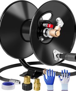 MEKOH Pressure Washer Hose Reel 50 ft x 3-8 or 65 ft x 1-4, 4000PSI Heavy Duty Power Washer Hose Reel with M22-14 Fitting, Hand Crank Metal Reel - 1
