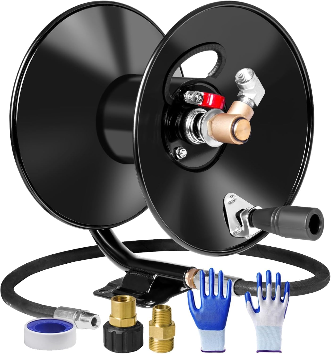 MEKOH Pressure Washer Hose Reel 50 ft x 3-8 or 65 ft x 1-4, 4000PSI Heavy Duty Power Washer Hose Reel with M22-14 Fitting, Hand Crank Metal Reel - 1