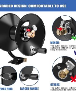 MEKOH Pressure Washer Hose Reel 50 ft x 3-8 or 65 ft x 1-4, 4000PSI Heavy Duty Power Washer Hose Reel with M22-14 Fitting, Hand Crank Metal Reel - 3