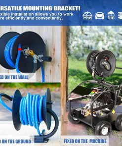 MEKOH Pressure Washer Hose Reel 50 ft x 3-8 or 65 ft x 1-4, 4000PSI Heavy Duty Power Washer Hose Reel with M22-14 Fitting, Hand Crank Metal Reel - 5