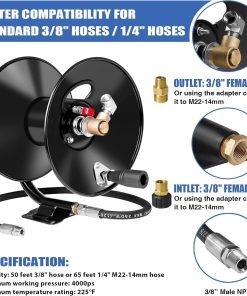 MEKOH Pressure Washer Hose Reel 50 ft x 3-8 or 65 ft x 1-4, 4000PSI Heavy Duty Power Washer Hose Reel with M22-14 Fitting, Hand Crank Metal Reel - 6