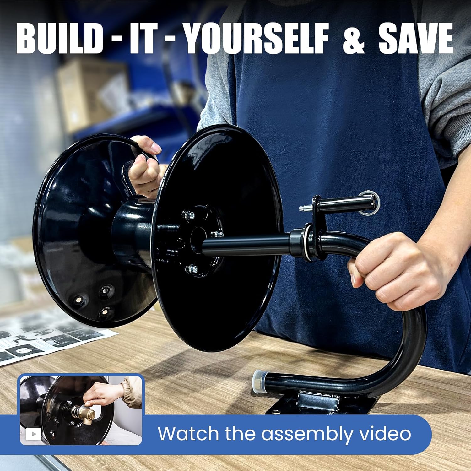 MEKOH Pressure Washer Hose Reel 50 ft x 3-8 or 65 ft x 1-4, 4000PSI Heavy Duty Power Washer Hose Reel with M22-14 Fitting, Hand Crank Metal Reel - 7