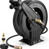 Pressure Washer Hose Reel, 3-8 in x 50 ft Retractable Pressure Washer Reel, 4000 PSI Auto Rewind Heavy Duty Steel Power Wash Hose Reel with 5 ft Lead for Air-Oil-Water - 1