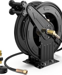 Pressure Washer Hose Reel, 3-8 in x 50 ft Retractable Pressure Washer Reel, 4000 PSI Auto Rewind Heavy Duty Steel Power Wash Hose Reel with 5 ft Lead for Air-Oil-Water - 1