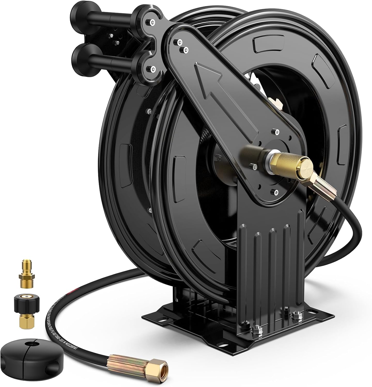 Pressure Washer Hose Reel, 3-8 in x 50 ft Retractable Pressure Washer Reel, 4000 PSI Auto Rewind Heavy Duty Steel Power Wash Hose Reel with 5 ft Lead for Air-Oil-Water - 1