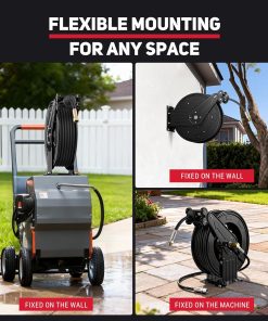 Pressure Washer Hose Reel, 3-8 in x 50 ft Retractable Pressure Washer Reel, 4000 PSI Auto Rewind Heavy Duty Steel Power Wash Hose Reel with 5 ft Lead for Air-Oil-Water - 6