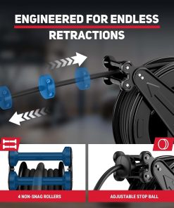Pressure Washer Hose Reel, 3-8 in x 50 ft Retractable Pressure Washer Reel, 4000 PSI Auto Rewind Heavy Duty Steel Power Wash Hose Reel with 5 ft Lead for Air-Oil-Water - 7