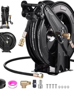 Pressure Washer Hose Reel, Steel Double Arm 3-8 X 50 FT Automatic Retractable Power Washs Hose Reels, Heavy Duty Hoses Reels 4000 PSI With 50FT Inlet Hoses And 360° Swivel Joint - 1