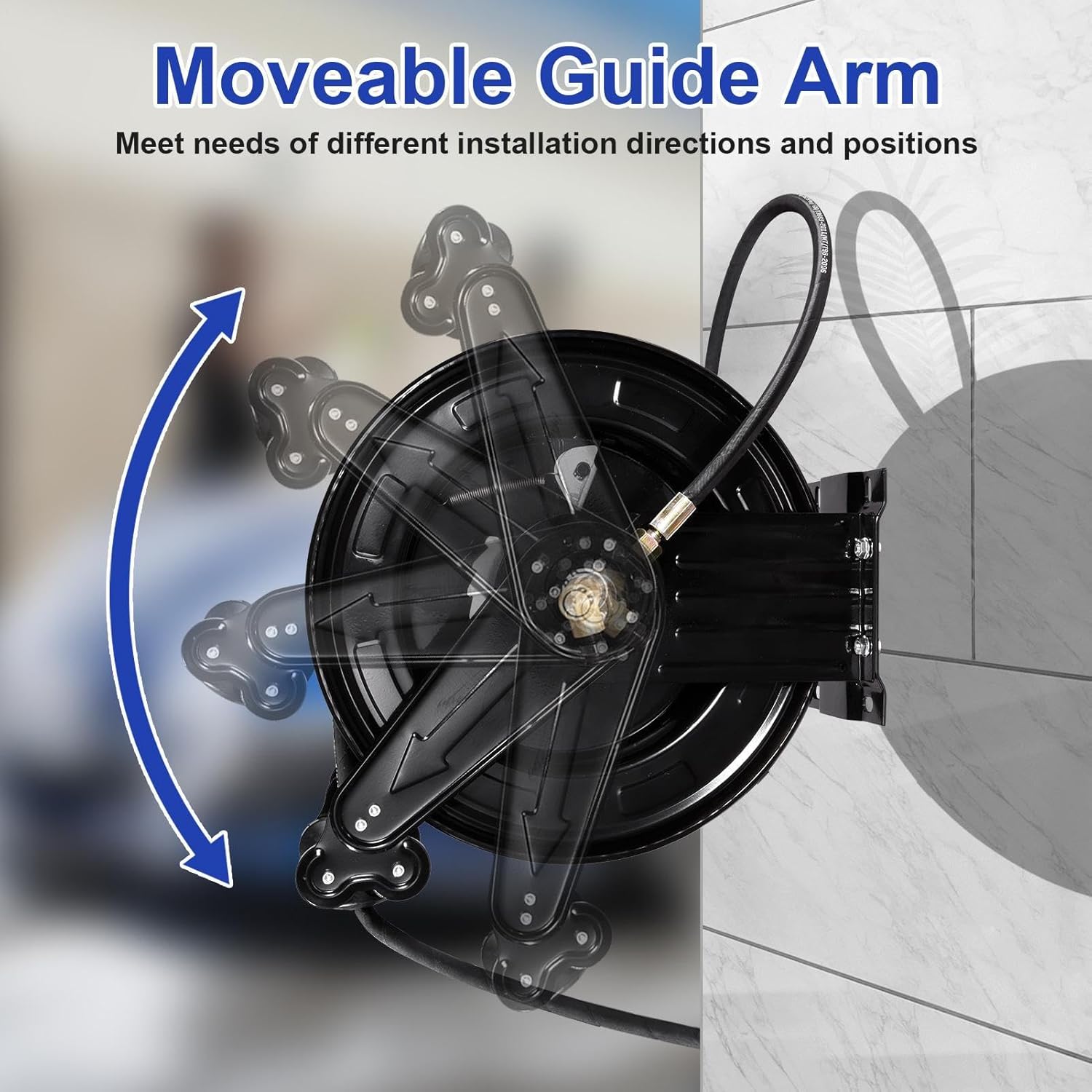 Pressure Washer Hose Reel, Steel Double Arm 3-8 X 50 FT Automatic Retractable Power Washs Hose Reels, Heavy Duty Hoses Reels 4000 PSI With 50FT Inlet Hoses And 360° Swivel Joint - 2