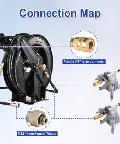 Pressure Washer Hose Reel, Steel Double Arm 3-8 X 50 FT Automatic Retractable Power Washs Hose Reels, Heavy Duty Hoses Reels 4000 PSI With 50FT Inlet Hoses And 360° Swivel Joint - 7