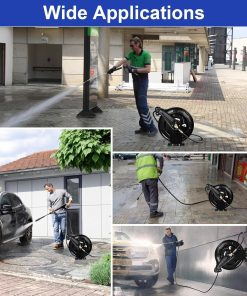 Pressure Washer Hose Reel, Steel Double Arm 3-8 X 50 FT Automatic Retractable Power Washs Hose Reels, Heavy Duty Hoses Reels 4000 PSI With 50FT Inlet Hoses And 360° Swivel Joint - 9