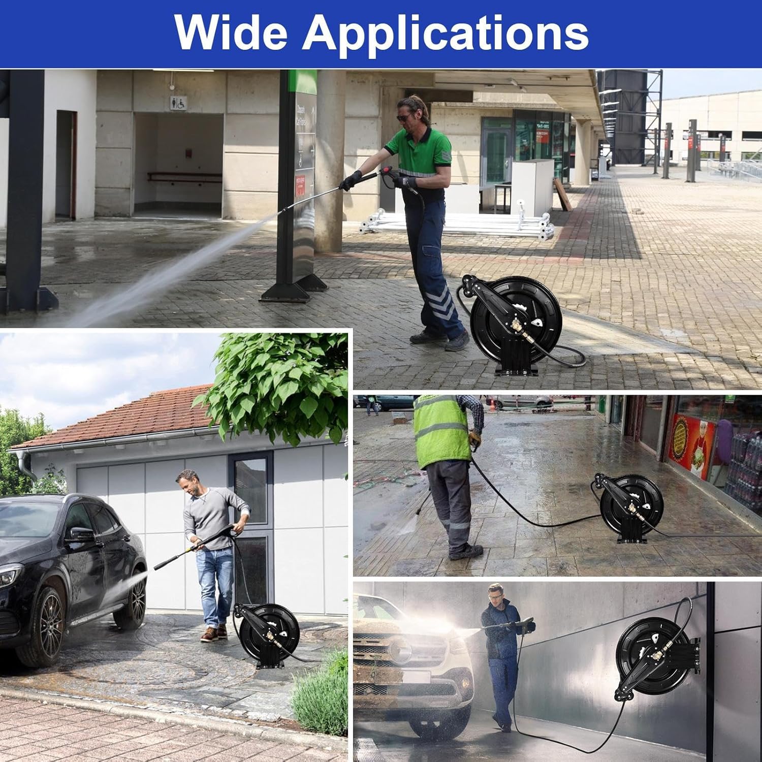 Pressure Washer Hose Reel, Steel Double Arm 3-8 X 50 FT Automatic Retractable Power Washs Hose Reels, Heavy Duty Hoses Reels 4000 PSI With 50FT Inlet Hoses And 360° Swivel Joint - 9