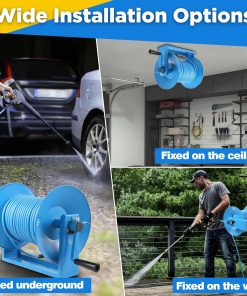 RIDGE WASHER Pressure Washer Hose Reel 180FT, Mounted Heavy Duty High Power Washer Hose Reel, 4000 PSI Manual Crank Hoses Reel, 3-8' Whip Hose - 2